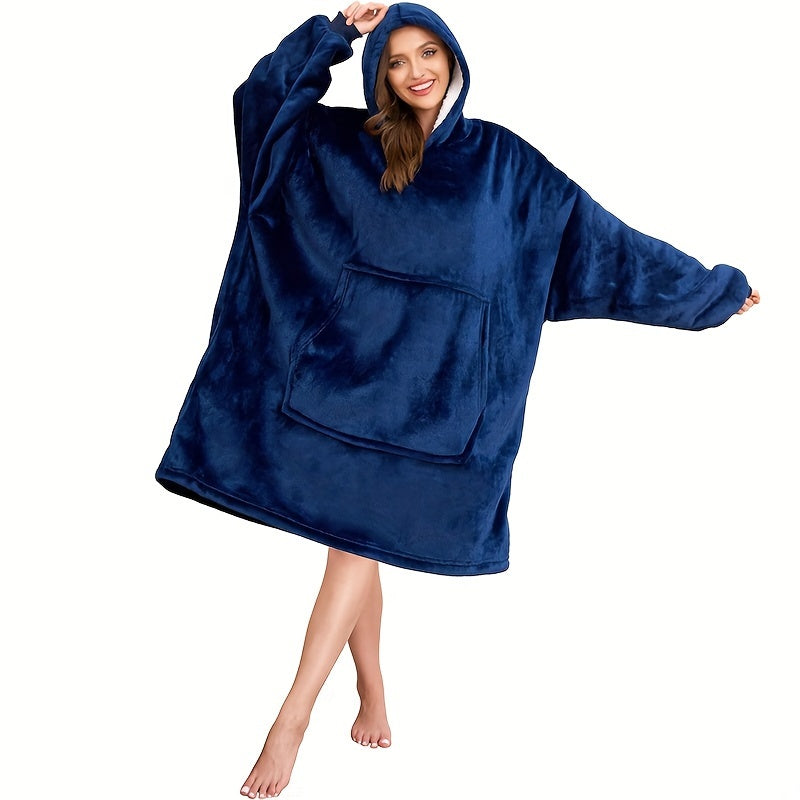 Oversized Hooded Blanket Flannel Wearable Throw with Pocket and Hood