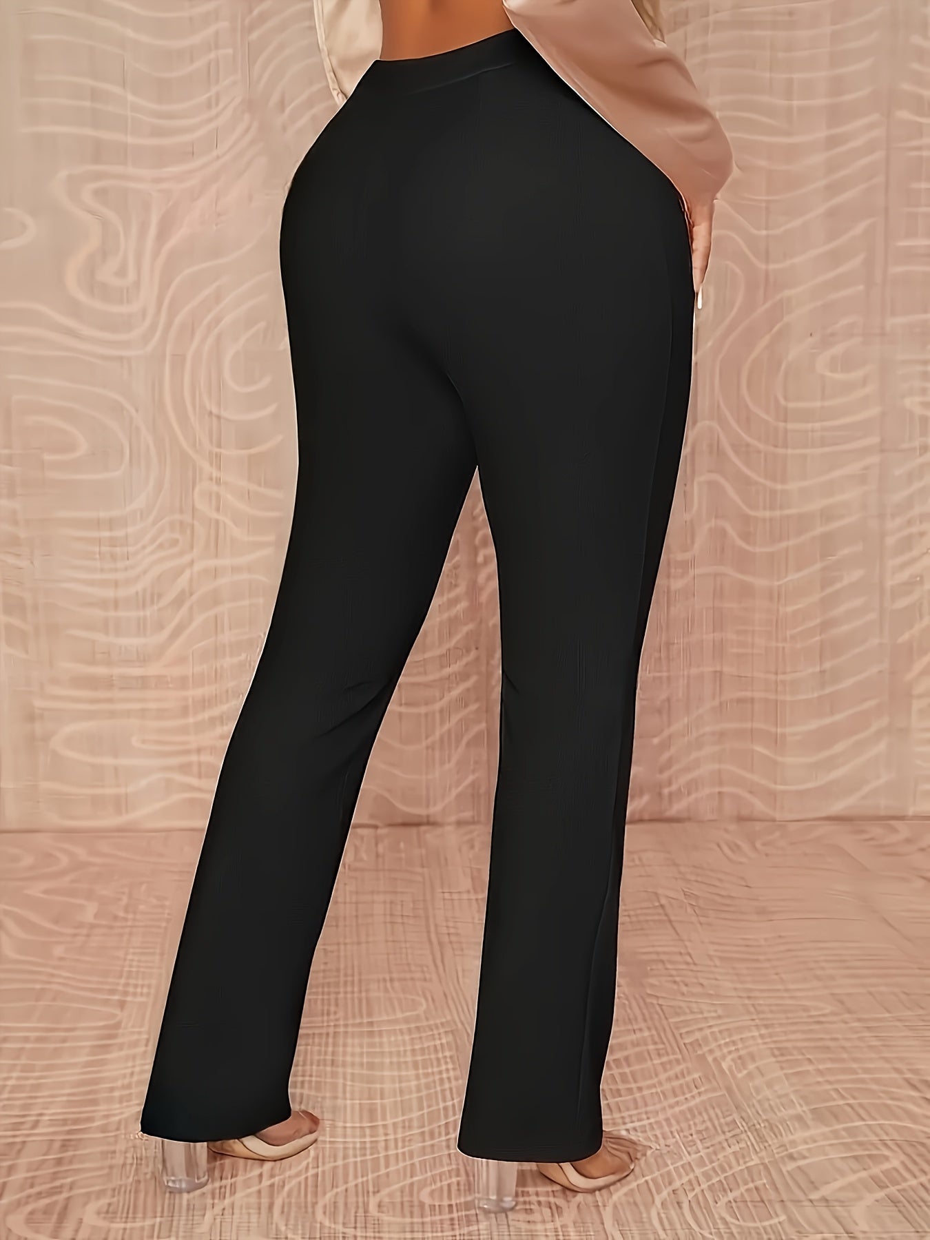 Plus Size Women’s Stretchy Polyester Solid Color High-Waisted Pants