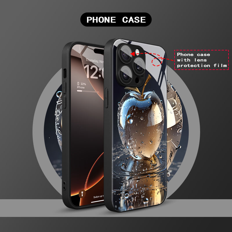 Water Drop Crystal iPhone Case with Lens Protection Full Coverage Tempered Glass Protective Cover for Various iPhone Models