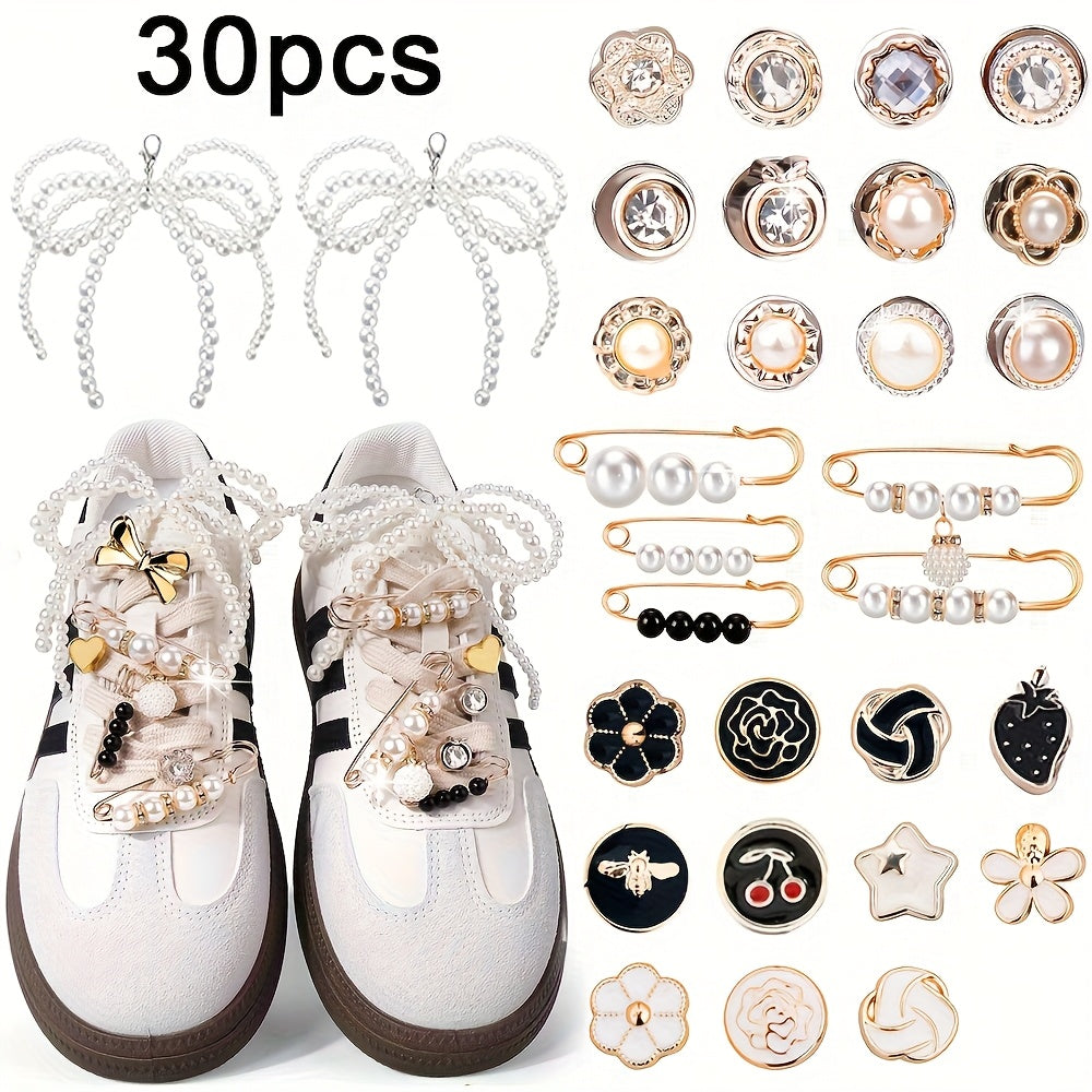 Unisex Shoe Charm Set with Bowknots and Jewelry Accents for Sneakers