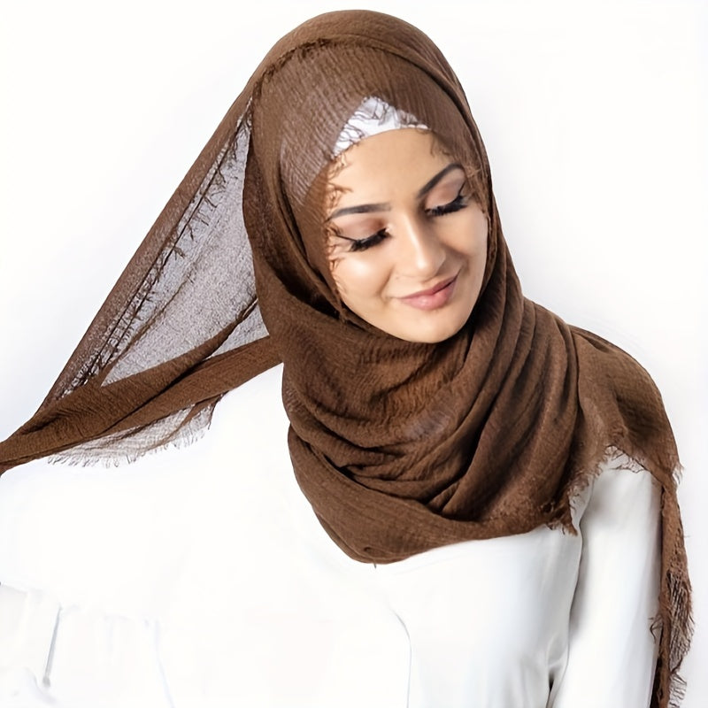 Crinkled Polyester Hijab Scarf for Women Solid Color Breathable Lightweight