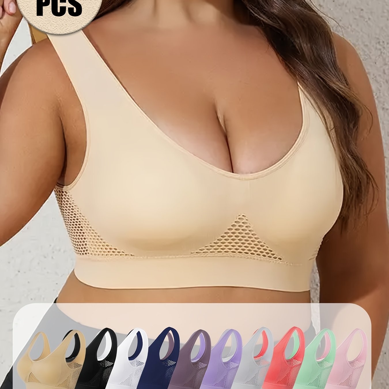 Plus Size Women’s High Support Wire-Free Sports Bras Pack of 10 Padded Mesh Workout Bras