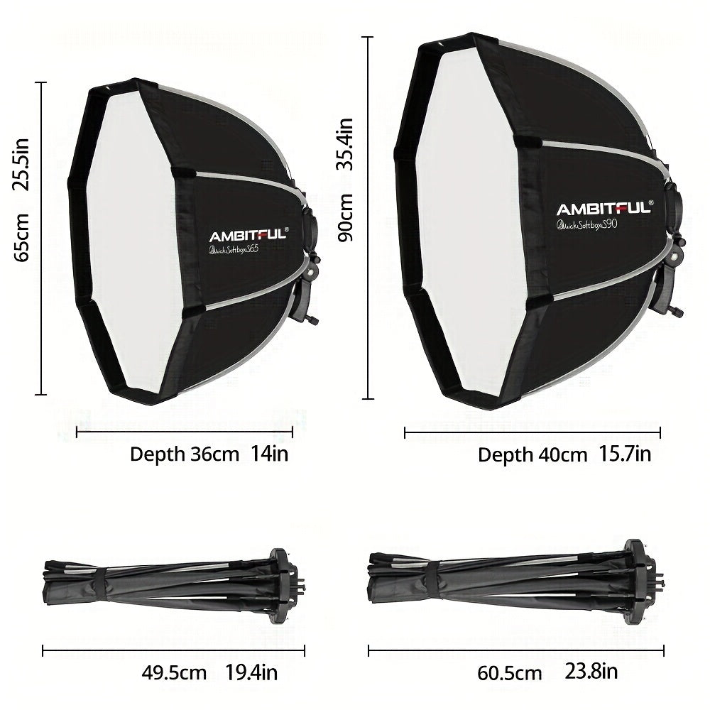 Octagon Softbox with Grid Handle and Bracket Mount for Camera Flash Lighting Diffuser