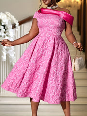 Women's Floral Print A-Line Party Dress with One-Shoulder Neckline and Flared Hem