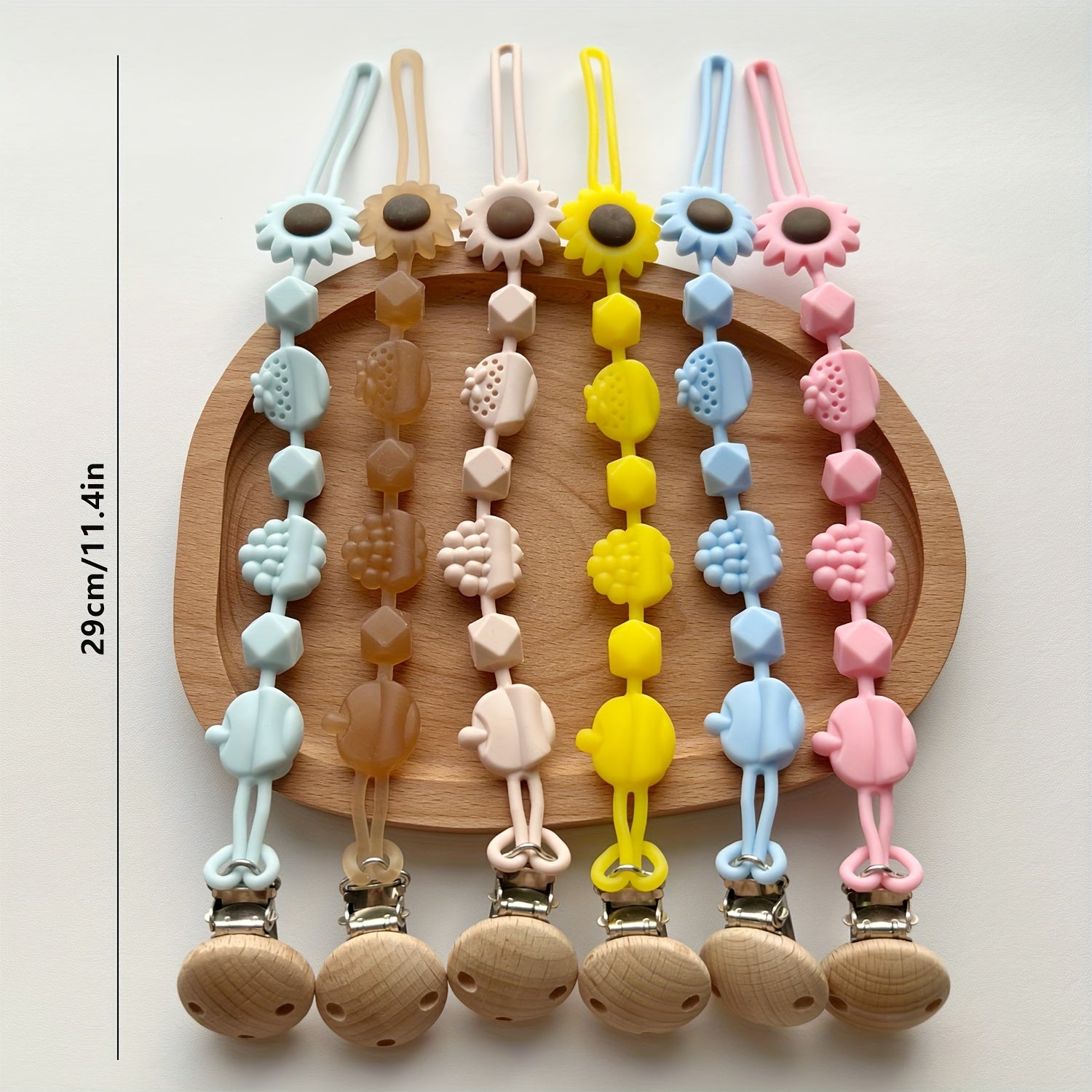Silicone Teething Toy for Babies 0-3 Years Floral Fruit Clip Food-Grade Biteable Chain Pink Blue Yellow Brown
