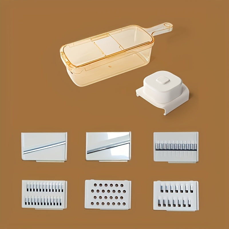 PP materialidan tayyorlangan ko‘p funksiyali maydalangan kartoshka va sabzavotlar kesgichi, batareyasiz va oziq-ovqat bilan aloqa qilish uchun xavfsiz. Qizil murchni kesish uchun ideal.