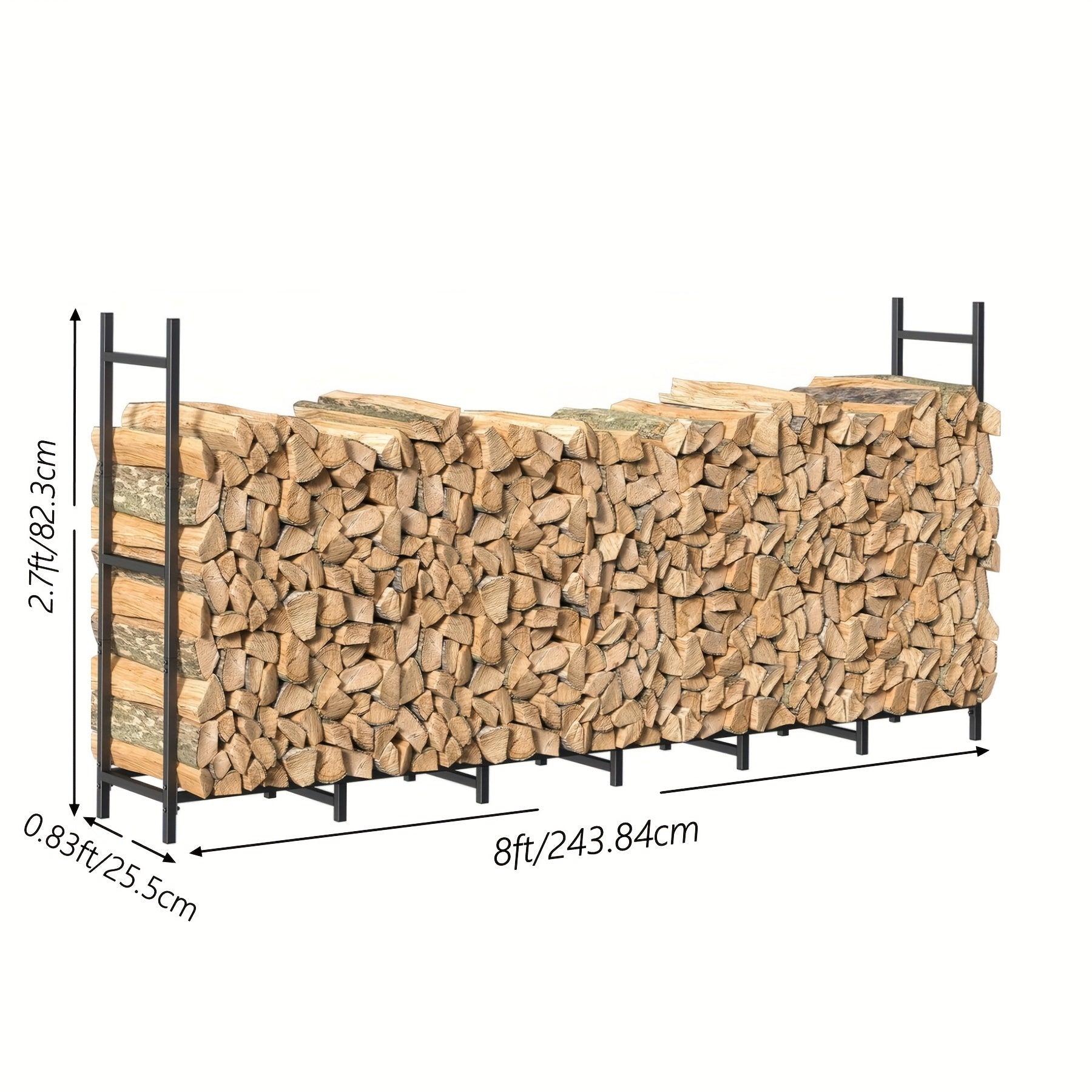 Indoor Outdoor Metal Log Storage Rack Heavy Duty Firewood Holder 243.84 cm
