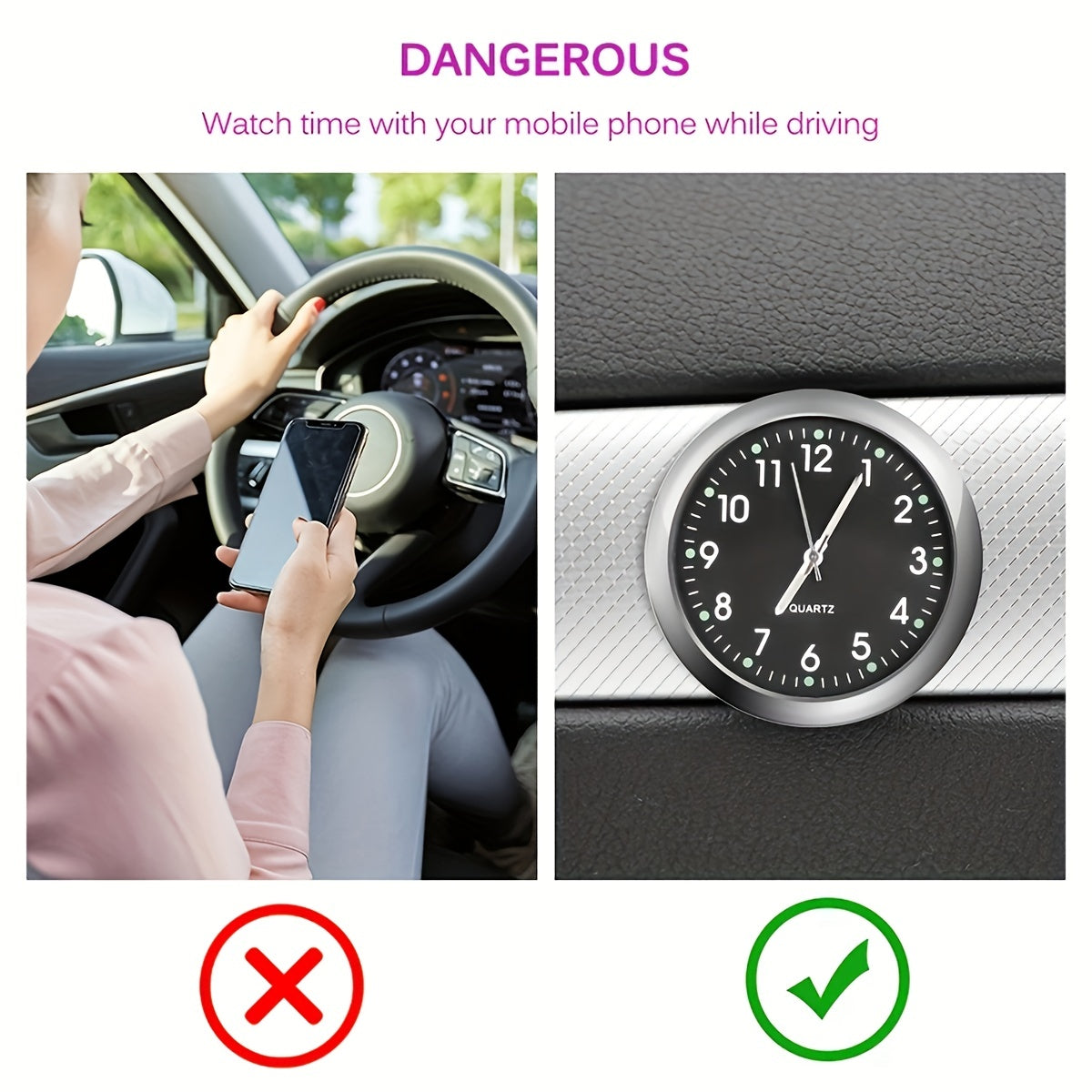 Luxury Car Dashboard Clock Glow-in-the-Dark Analog Mini Quartz Timepiece for High-End Vehicles