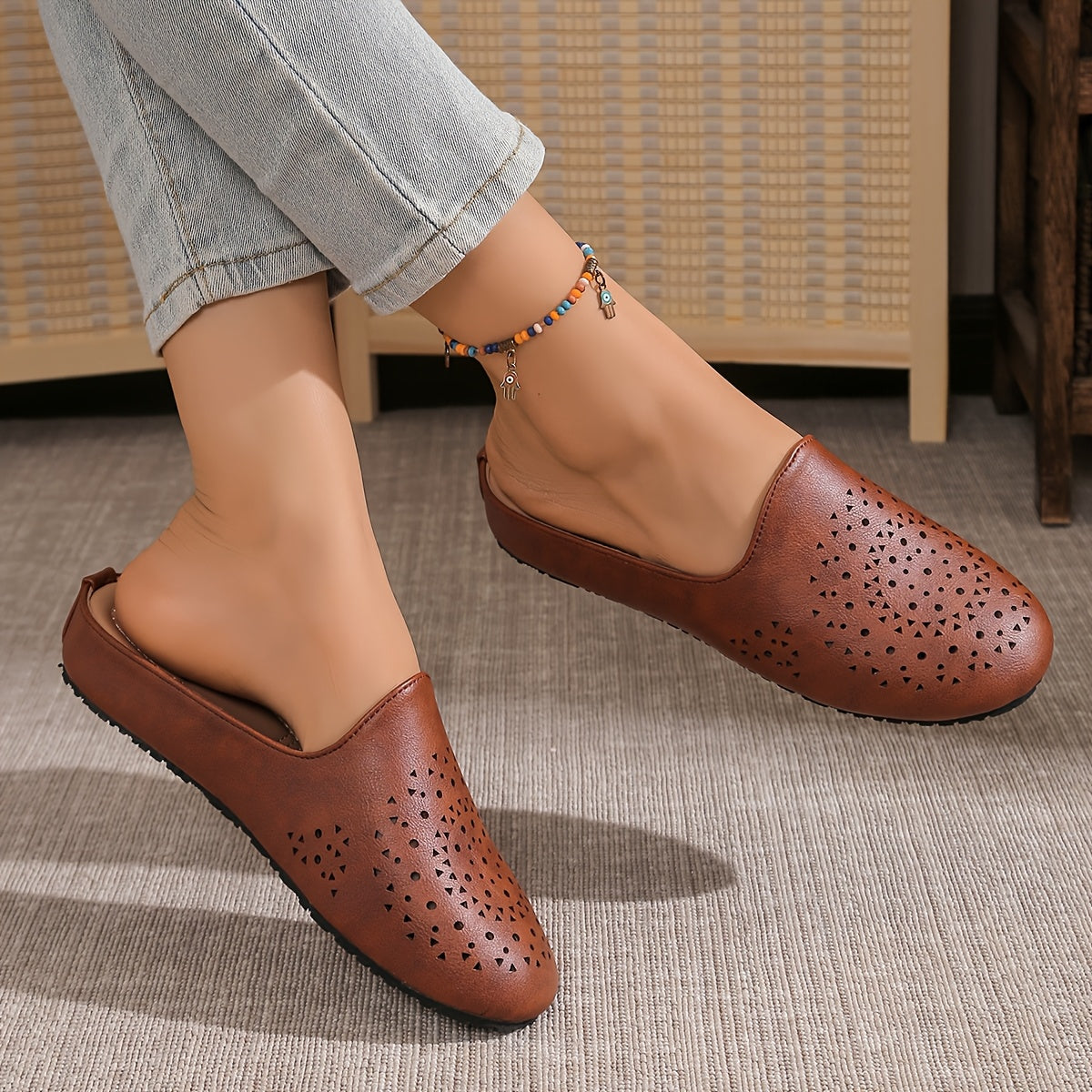 Women's Casual Solid Color Slip-On Loafers with Rubber Sole and Mid Heel