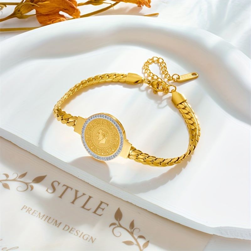 Stylish Gold-Tone Coin Bracelet with Rhinestones for Party and Banquet Outfits
