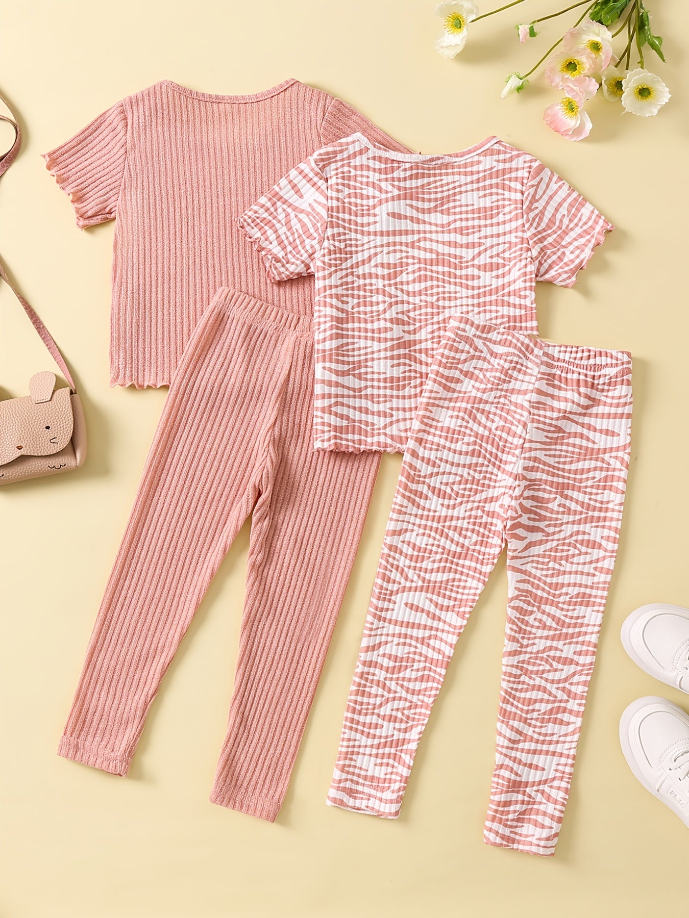 Летний комплект длинных штанов для девочек с отделкой из салатового трикотажа однотонного цвета для активного отдыха