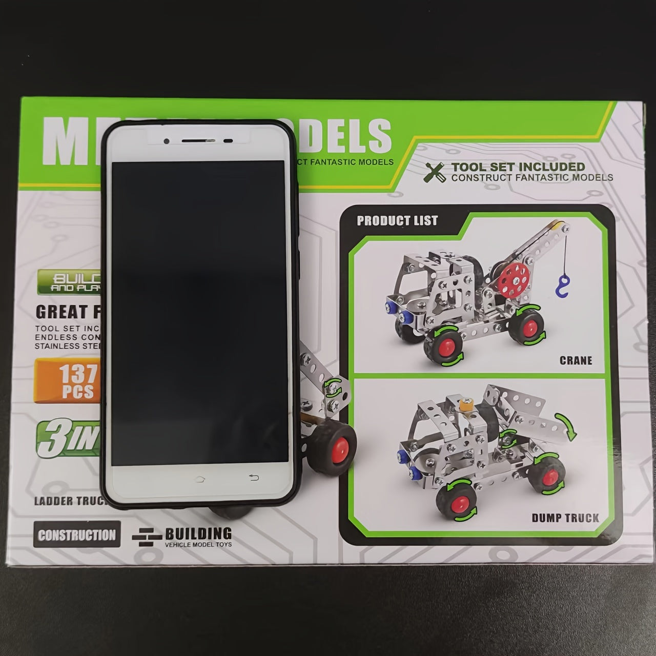 137-Piece Metal Car Building Blocks Set for Kids Ages 3+ Vehicles Toy Gift