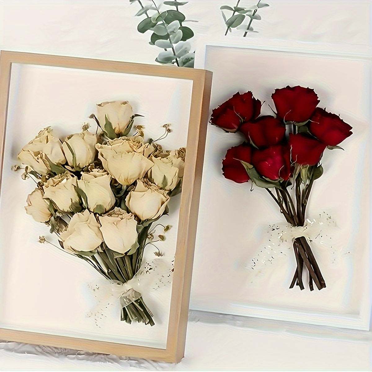 DIY Stol usti bezak: Quruq gullar, o'simliklar va namuna ko'rsatish uchun bo'sh fotosurat ramkasi