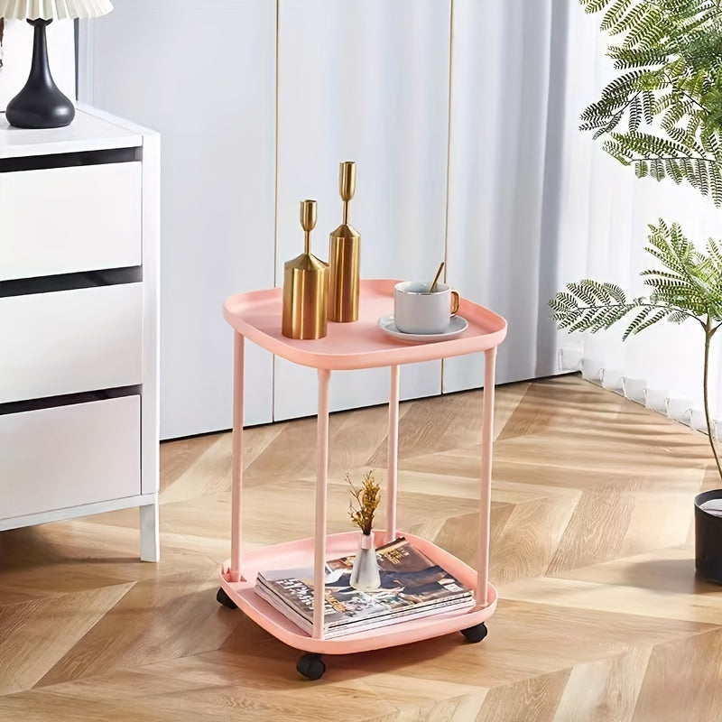 Mesa auxiliar móvil multifuncional de color marrón café, resistente de plástico para dormitorio, sala de estar y oficina