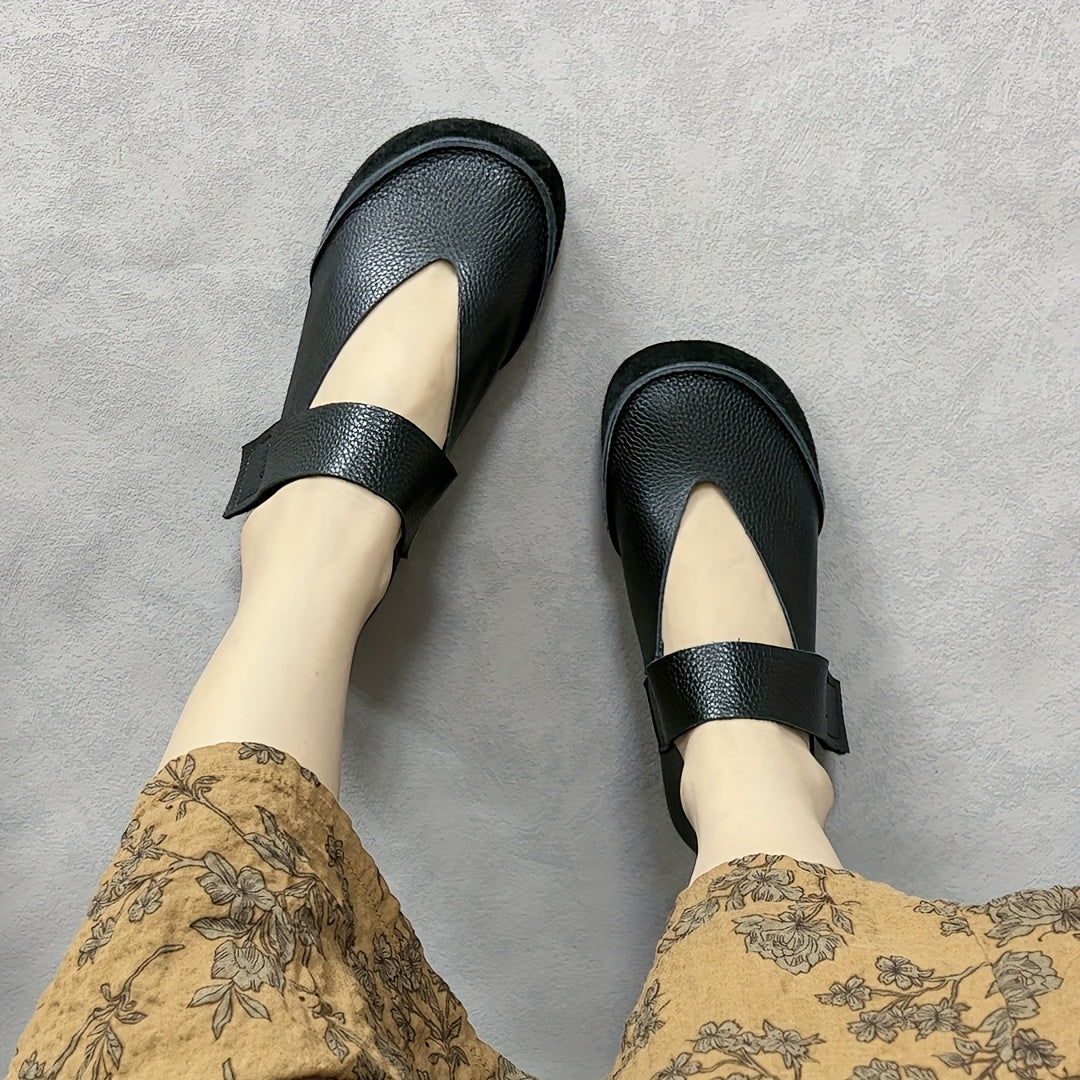 Women's Genuine Leather Mary Jane Flats Brown Breathable Comfortable