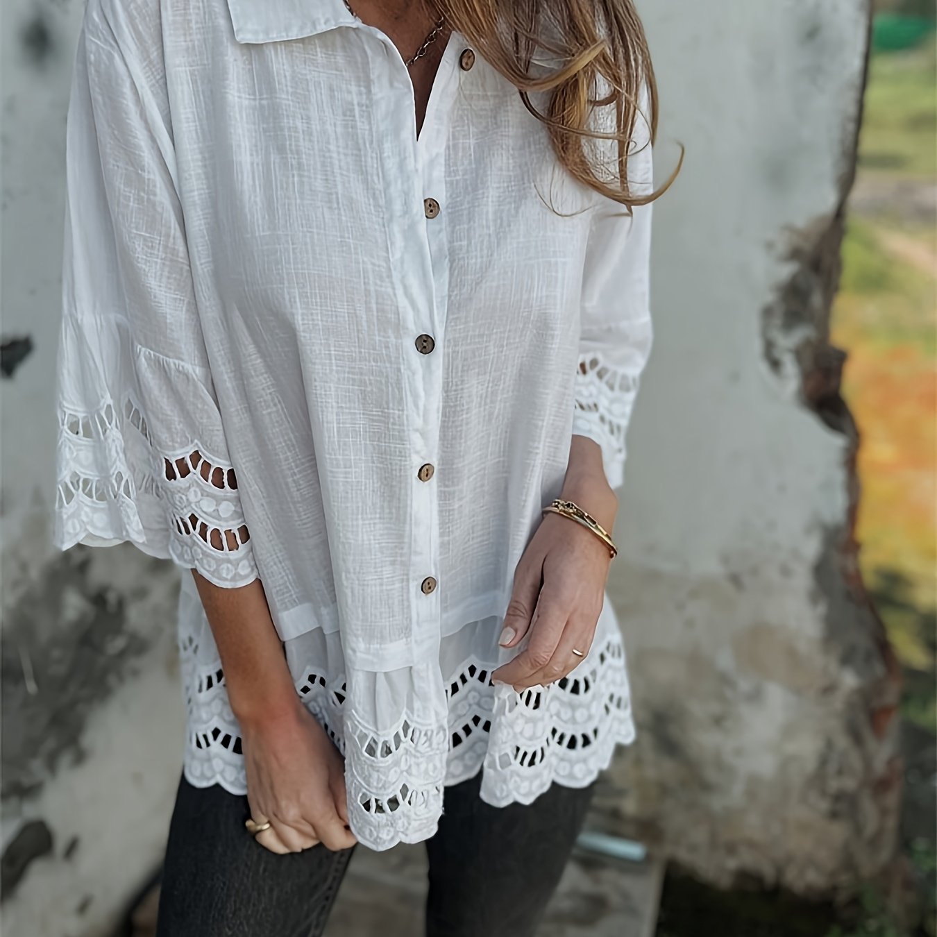 Women’s Short Sleeve Ruffle Shirt Cotton Casual Summer Top