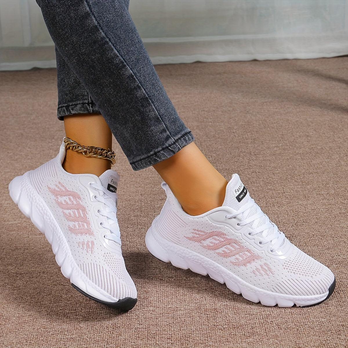 Women's Lightweight Running Sneakers Breathable Knit Non-Slip EVA Shoes