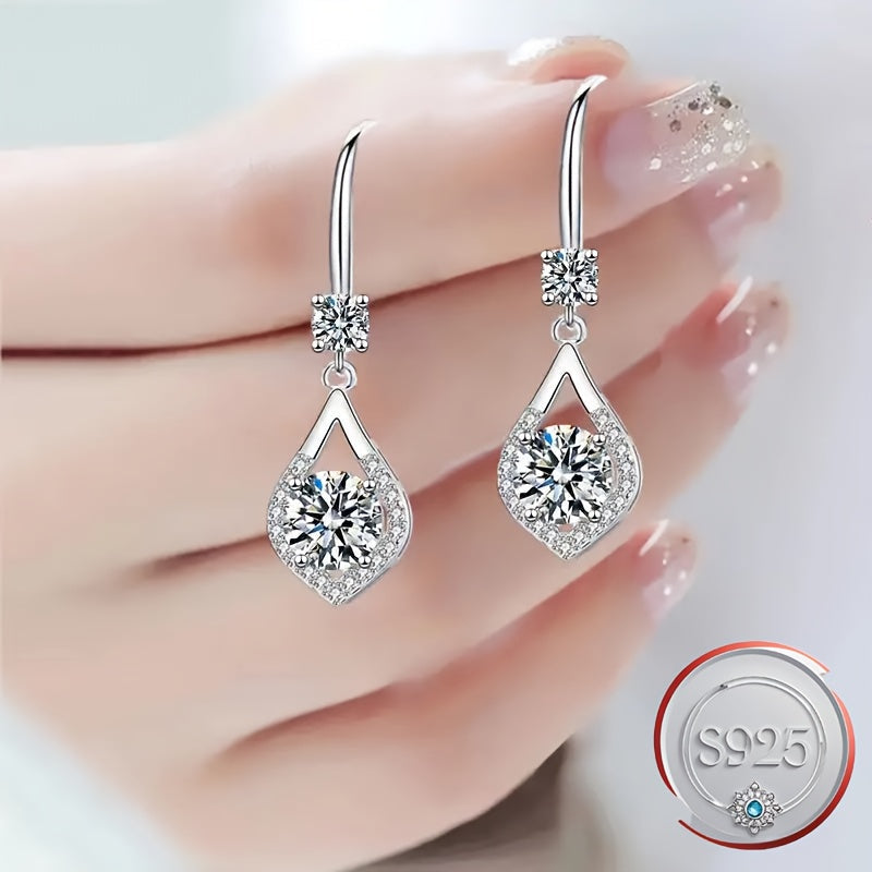 Sterling Silver Dangle Earrings with Cubic Zirconia Teardrop for Women