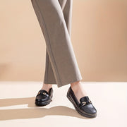 Zapatos planos casuales para mujer sin cordones, mocasines transpirables de cuero de vaca para todas las estaciones