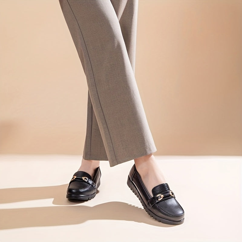 Women's Casual Flat Shoes Slip-On Loafers Breathable Cow Leather All-Season