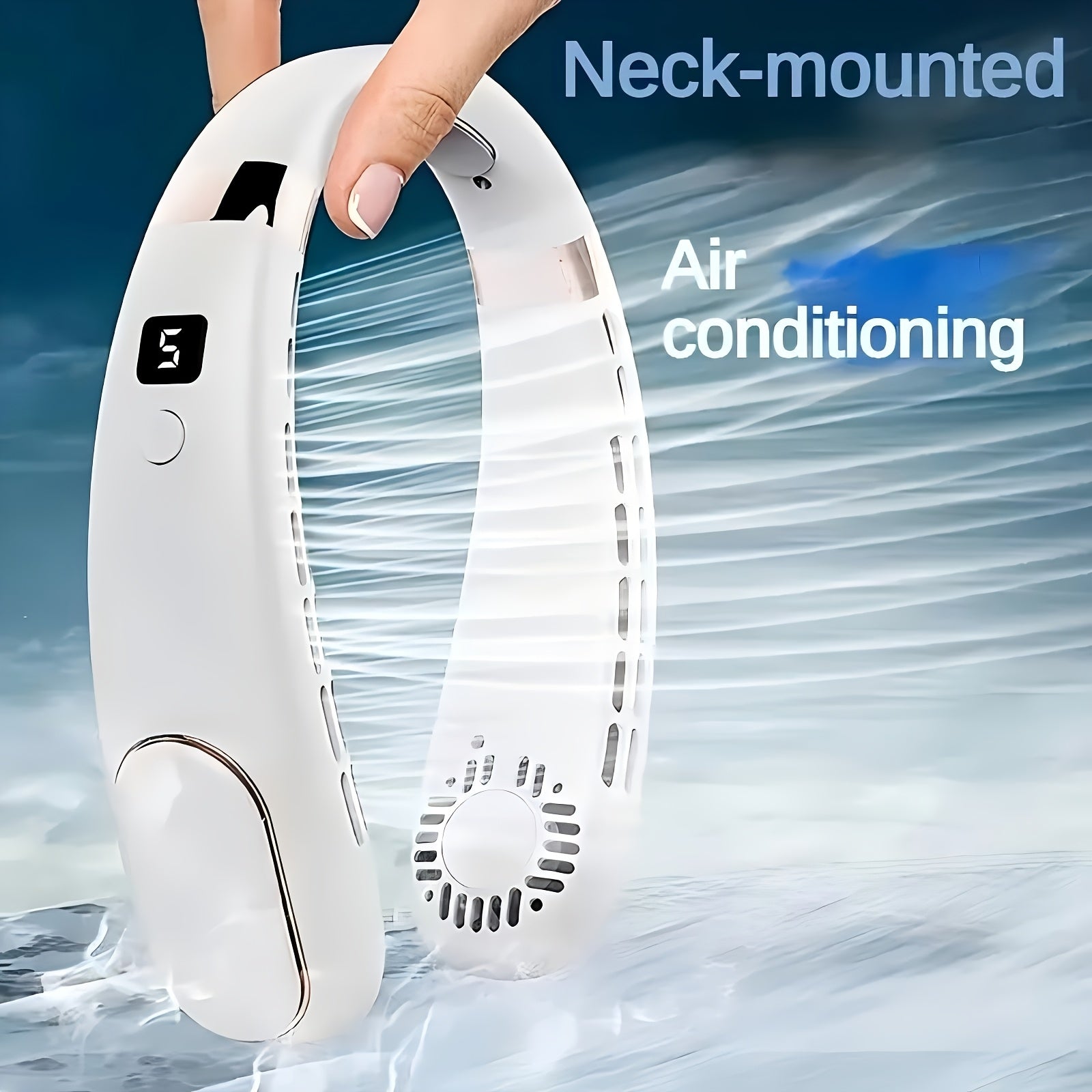 Portable USB Neck Fan with Adjustable Speed Digital Display for Outdoor Use