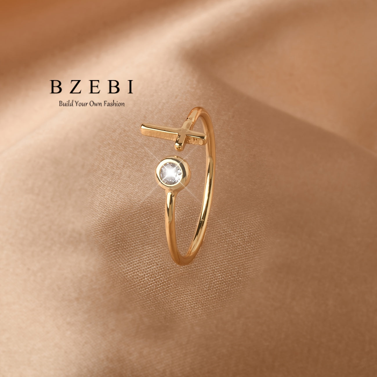 Women's Gold-Plated Zirconia Cross Jewelry Set Necklace and Ring Gift Box