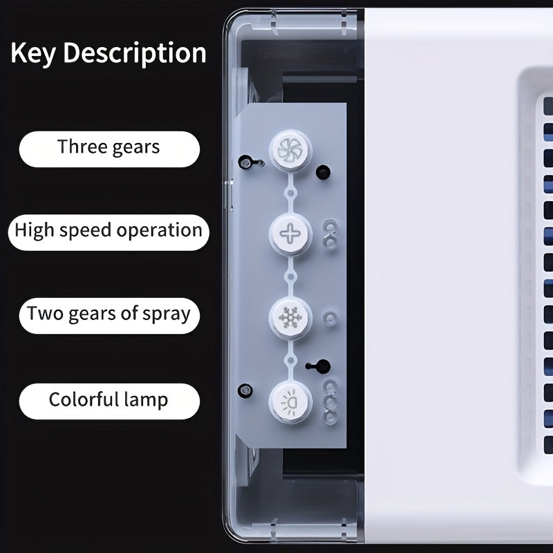 Dual Mist Cooling Fan with 360° Rotating Design and Colorful Lights for Home and Office
