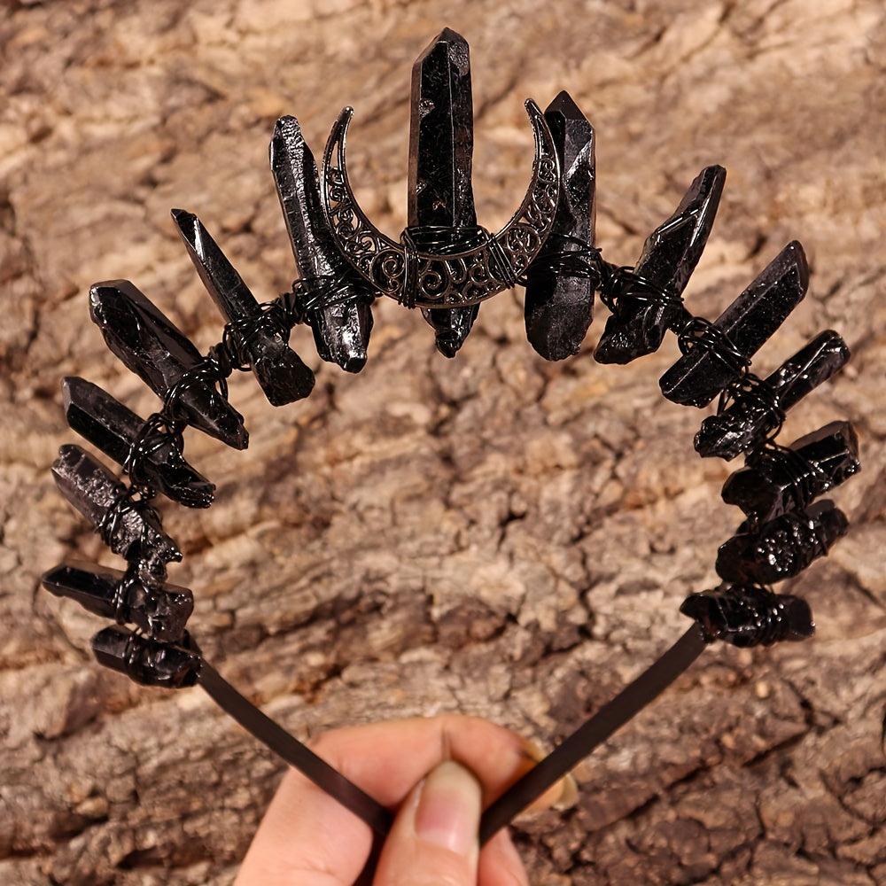 Vintage Crystal Quartz Headband, tabiiy kristallardan tayyorlangan ayollar uchun noyob soch aksessuari.