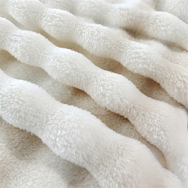 Plush Faux Rabbit Fur Printed Bed Blanket for All Seasons Warm Cozy Bedding