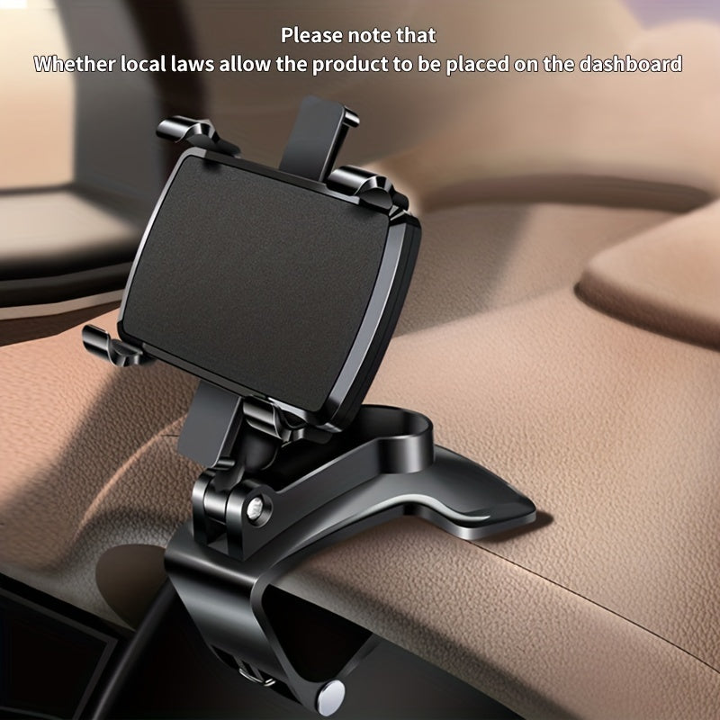 Adjustable Car Phone Mount for Dashboard, Rotates and Secures Smartphone