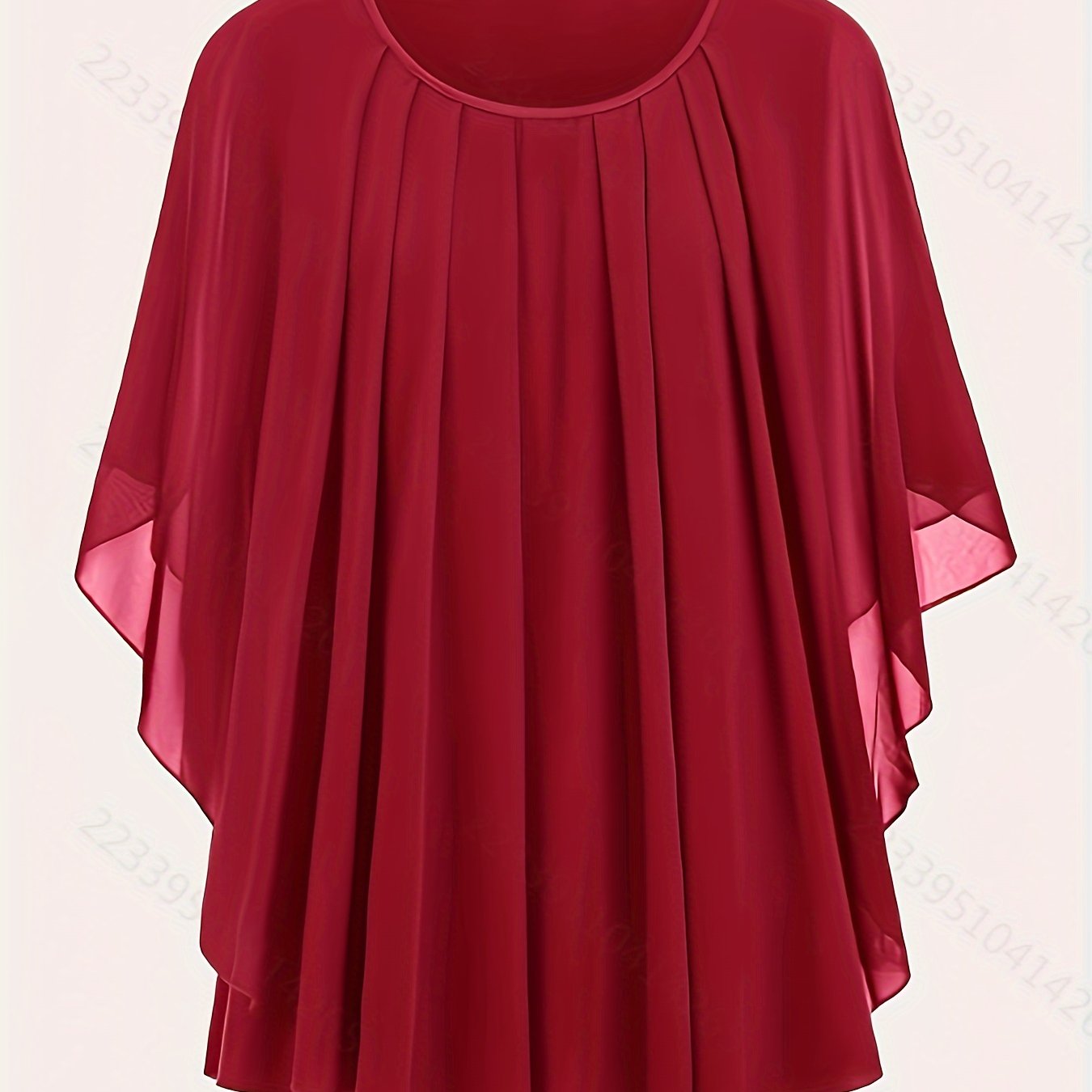 Plus Size Solid Pleated Batwing Sleeve Blouse with Crew Neck for Spring and Summer