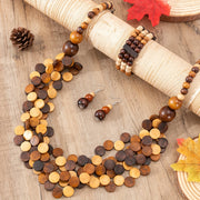 Conjunto de joyería estilo boho: pendientes, collar y pulsera de cuentas de madera para uso diario o en fiestas