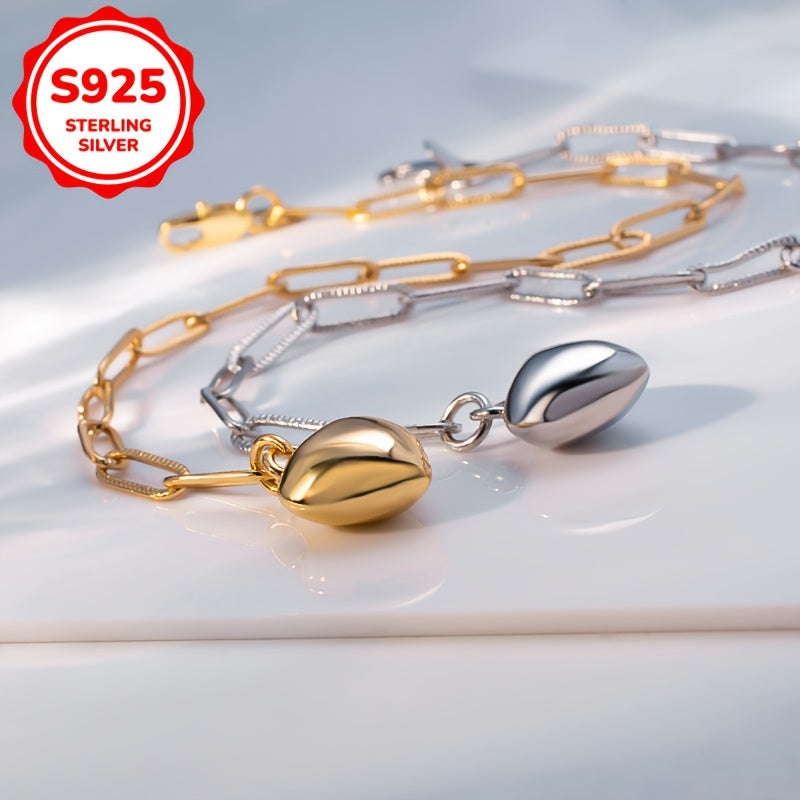 Silver Heart Pendant Rectangular Safety Pin Chain Bracelet for Women