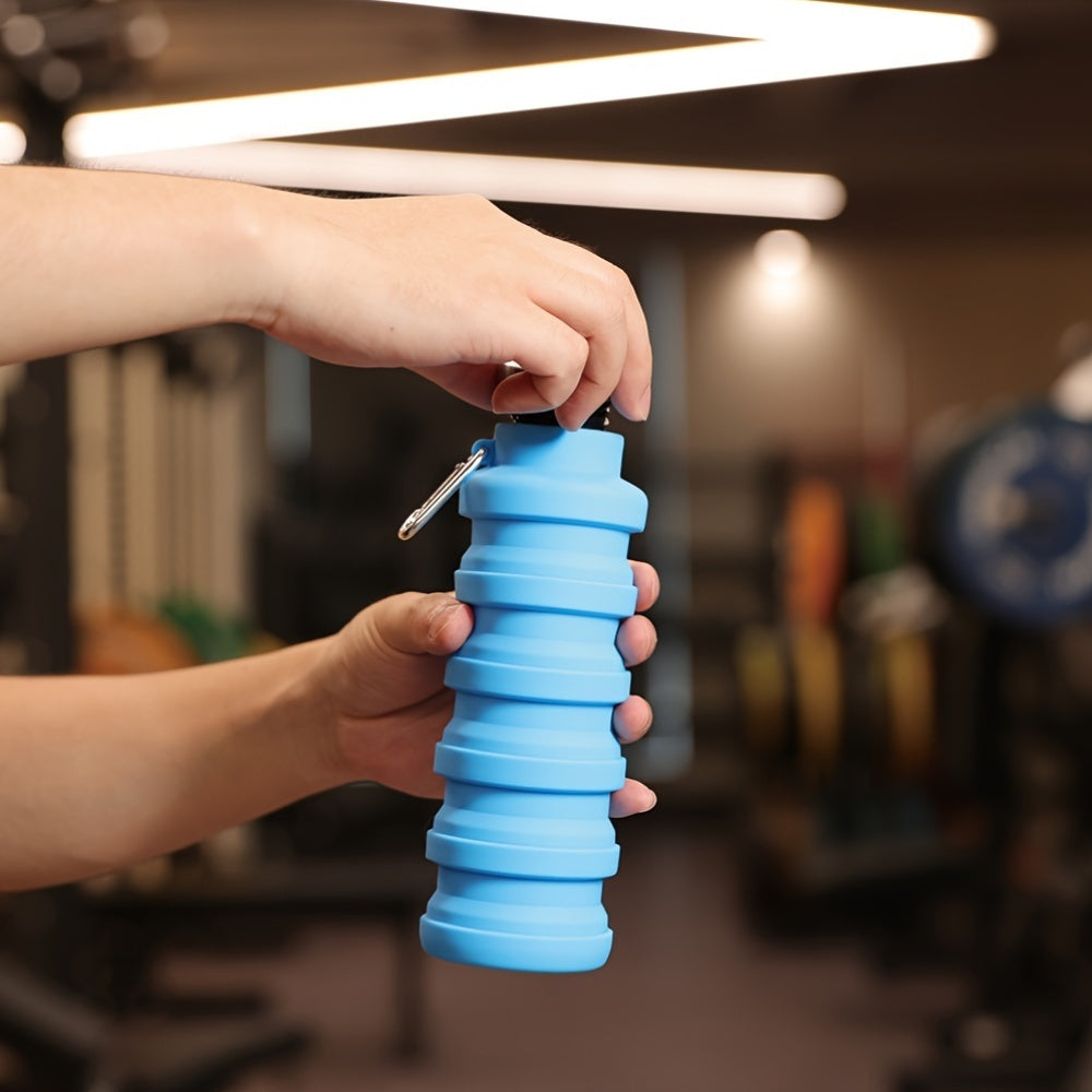 Foldable Water Bottle 500ml BPA-Free Leak-Proof Stainless Steel Lid Portable Carabiner for Travel