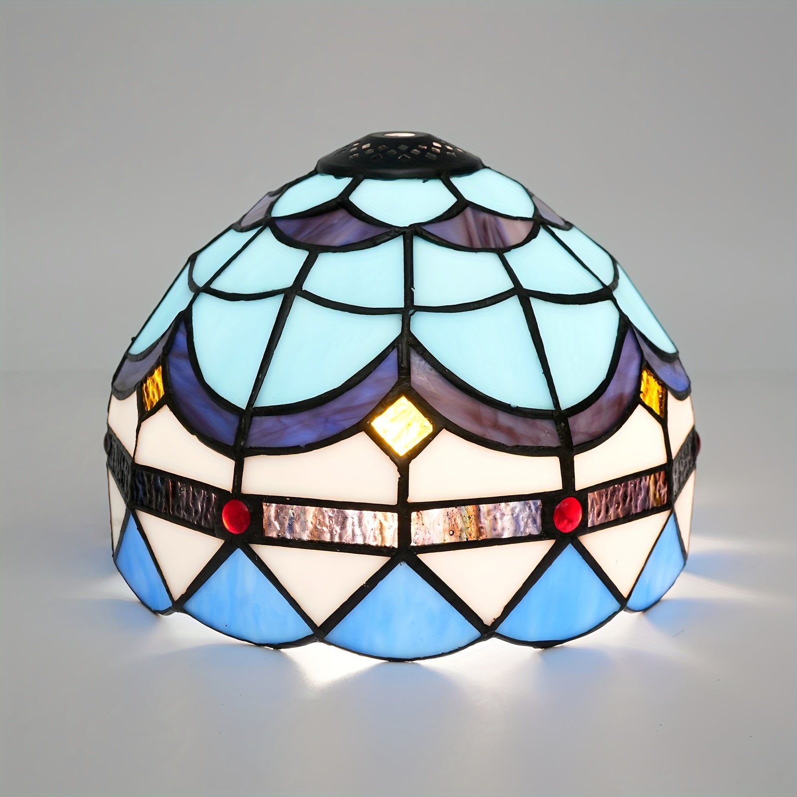 Colored Glass Lampshade with Floral Design 20.32 cm for Desk or Pendant Lighting