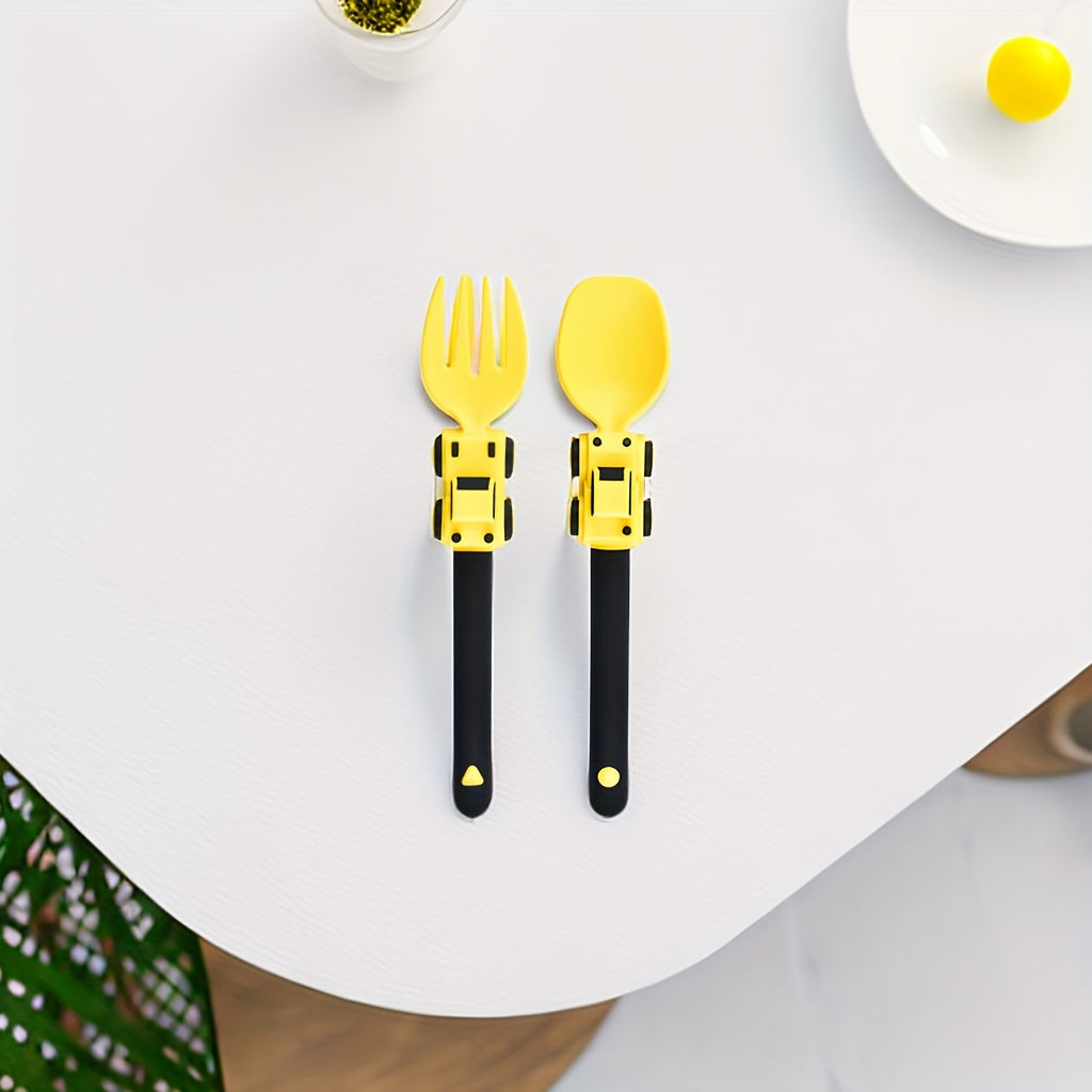 Kids Cartoon Race Car Kids Utensils Fork and Spoon Set for Children Self-Feeding
