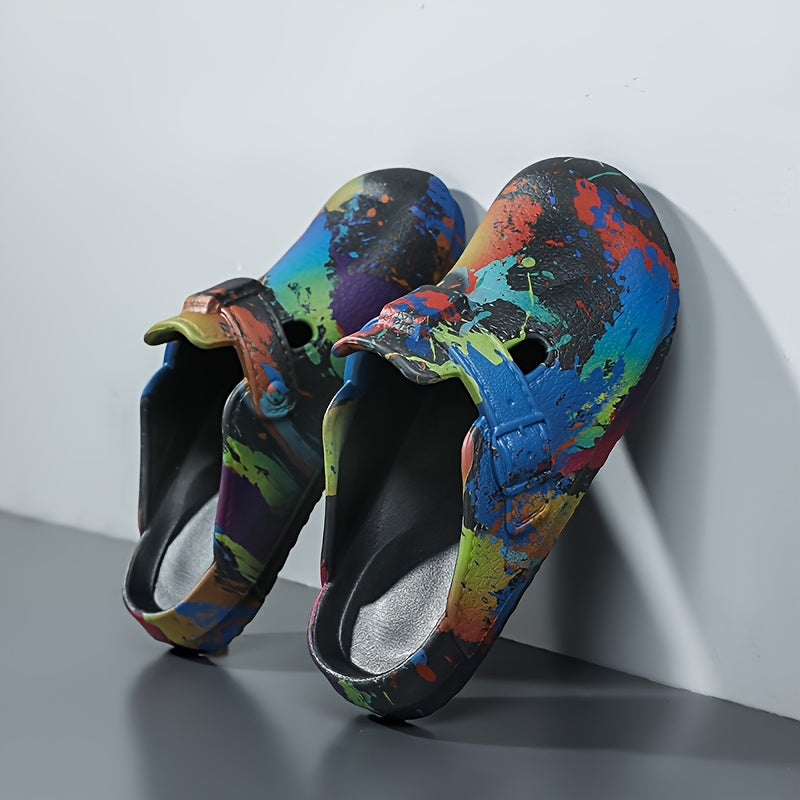 Women's Colorful Paint-Splatter EVA Mules Slip-On Garden Shoes