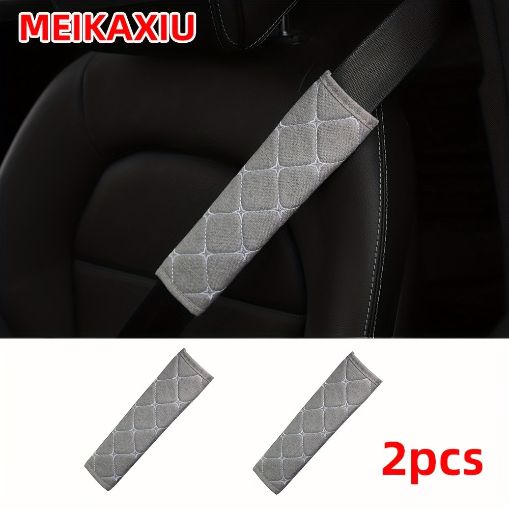 2 Pieces Linen Texture Knit Fabric Shoulder Pads Anti-Slip Comfort Car Belt