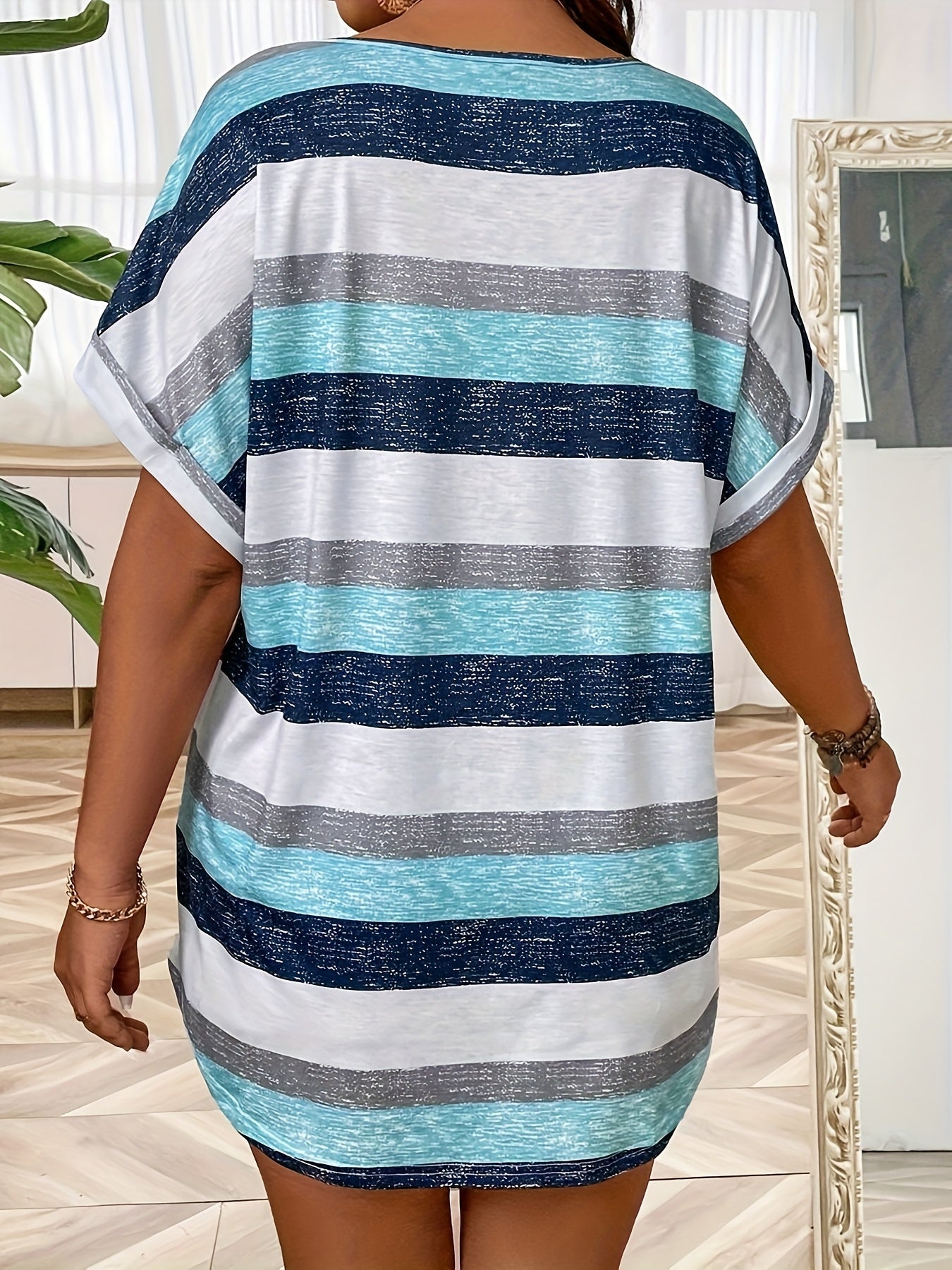 Plus Size Women's Cotton T-Shirt Casual Short Sleeve Blue