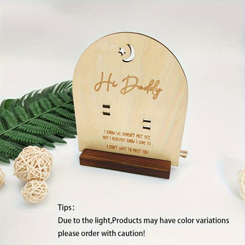 Деревянный знак объявления о беременности для папы от MAYAPHILOS: гравированная памятная вещь с отсеком для теста, идеальный подарок для раскрытия новорожденного для ожидающих отцов. Совместим с детьми от 0 до 3 лет. Включает 1 штуку.