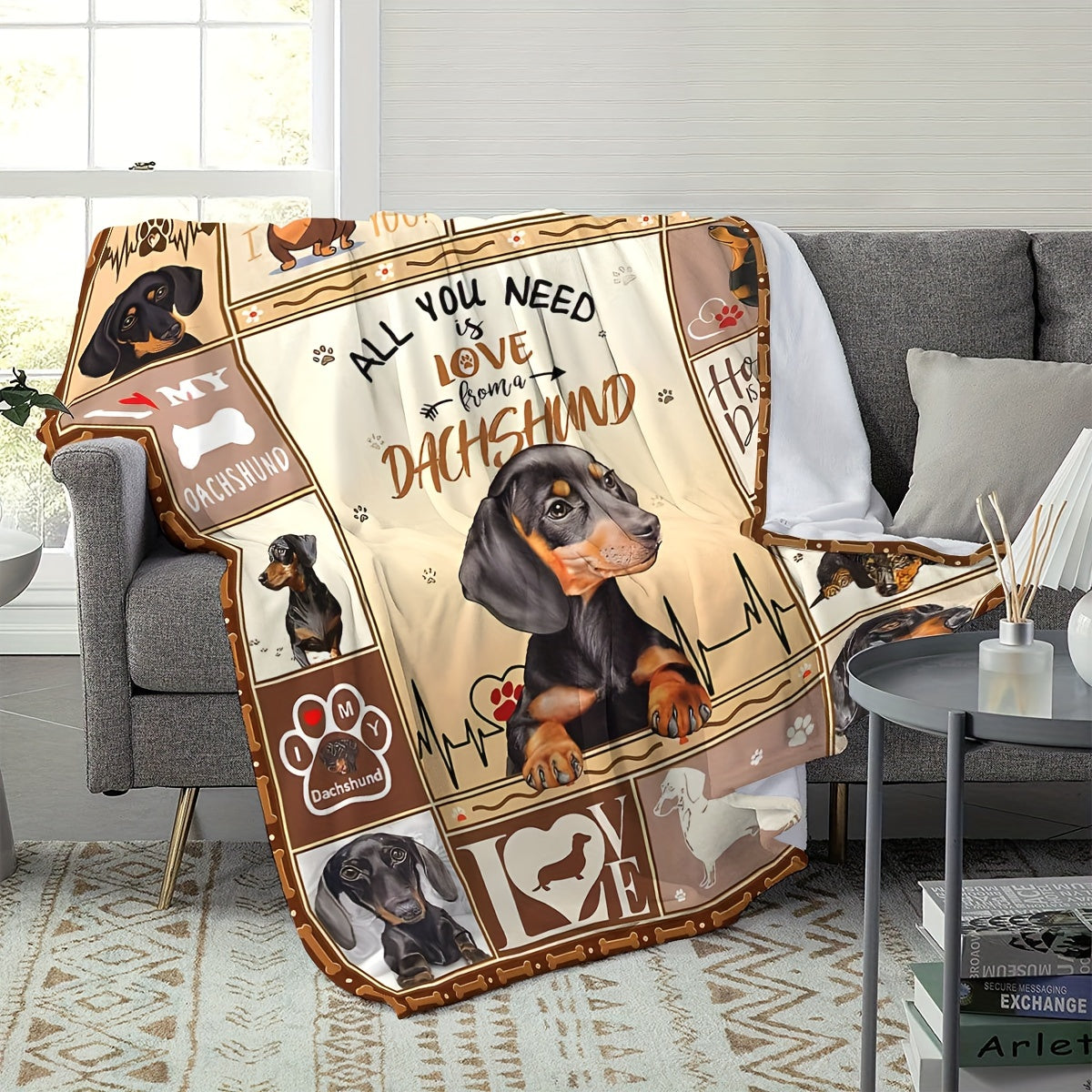 Manta de felpa suave con estampado de perro salchicha para niños y adultos, cálida, acogedora y multiusos