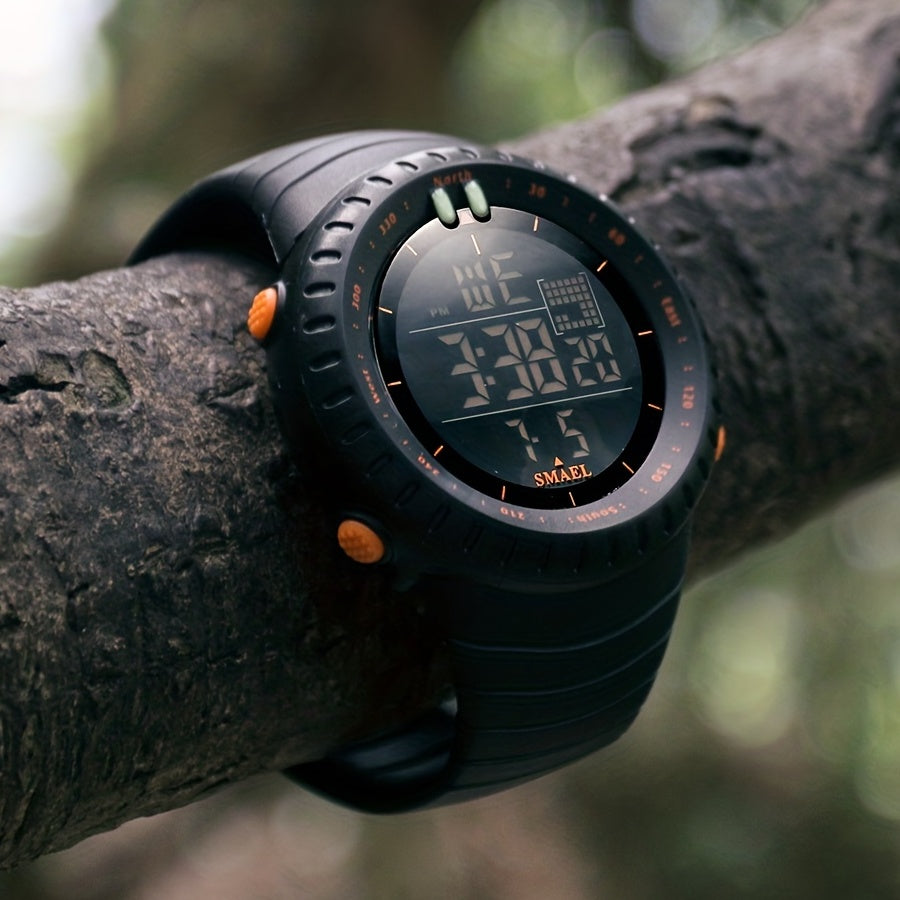 Men's Sports Smartwatch with Black Dial LED Display Alarm Stopwatch 12/24 Hour