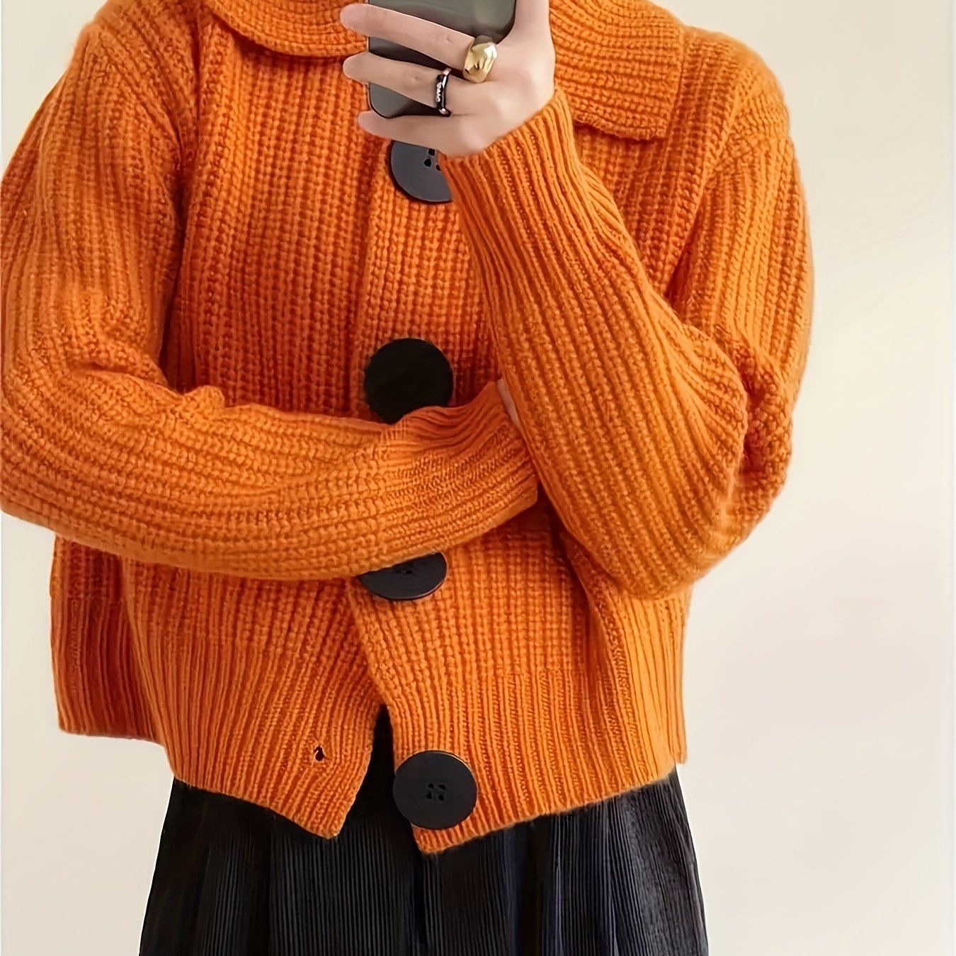 Plus Size Women's Knit Cardigan Sweater Coat with Button Closure for Fall Winter