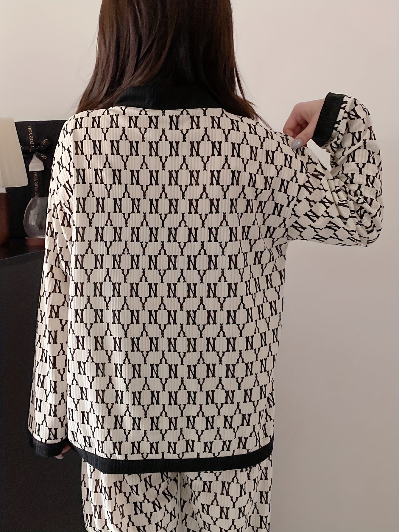 Розовый и синий корейский стиль пижамный комплект для женщин с открытой передней частью, весна, осень, длинный рукав