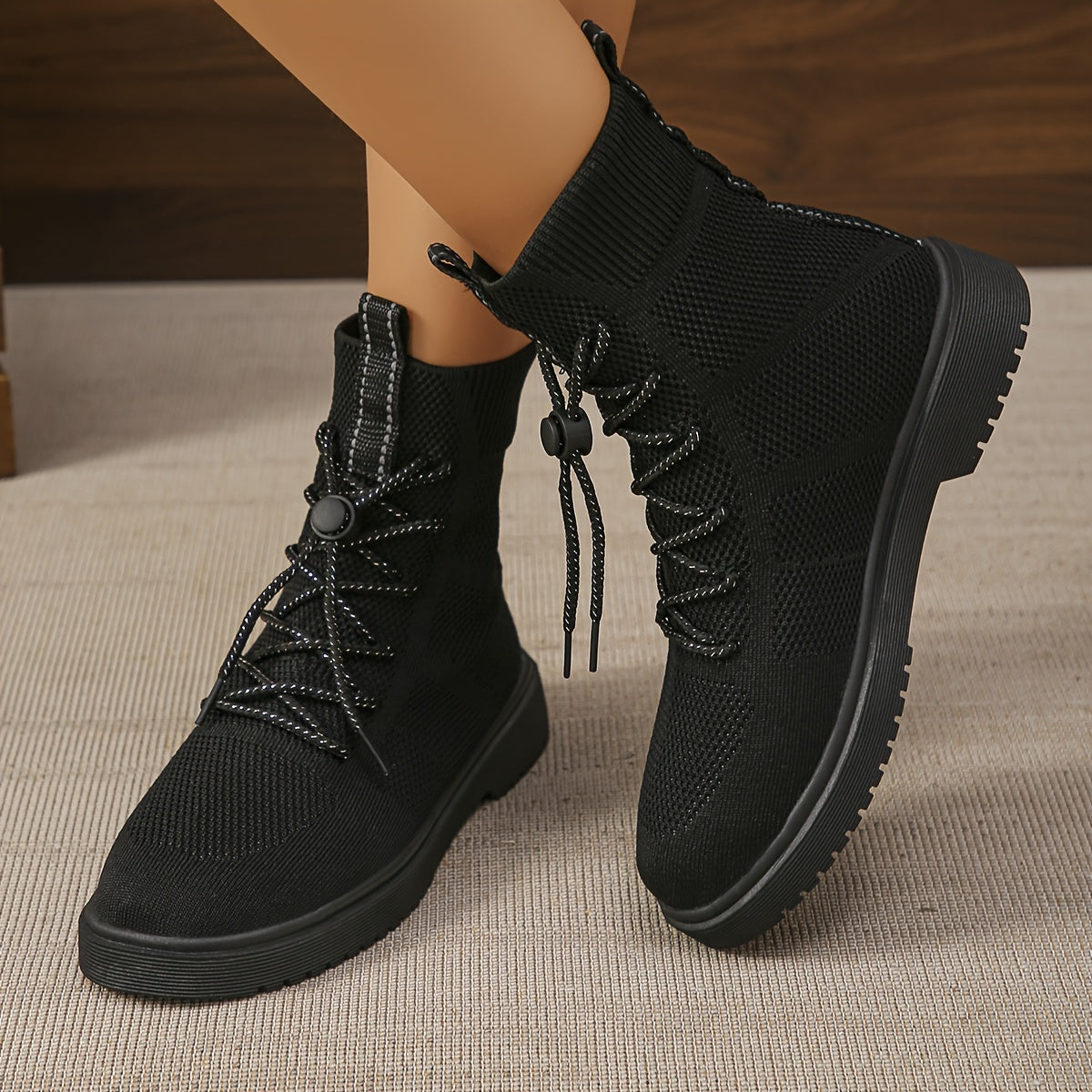 Women's Fashion High-Top Boots Stretchy Slip-On Thick Sole All Seasons