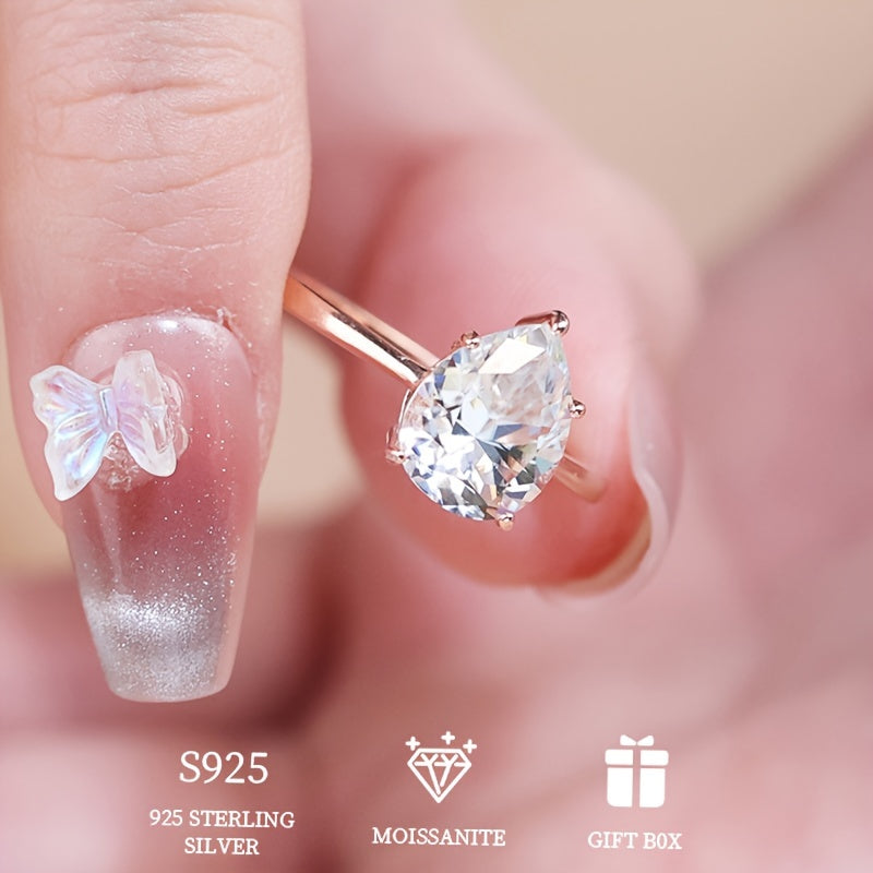 Hypoallergenic Moissanite Engagement Ring Sterling Silver Pear-Shaped 3ct 2ct 1ct