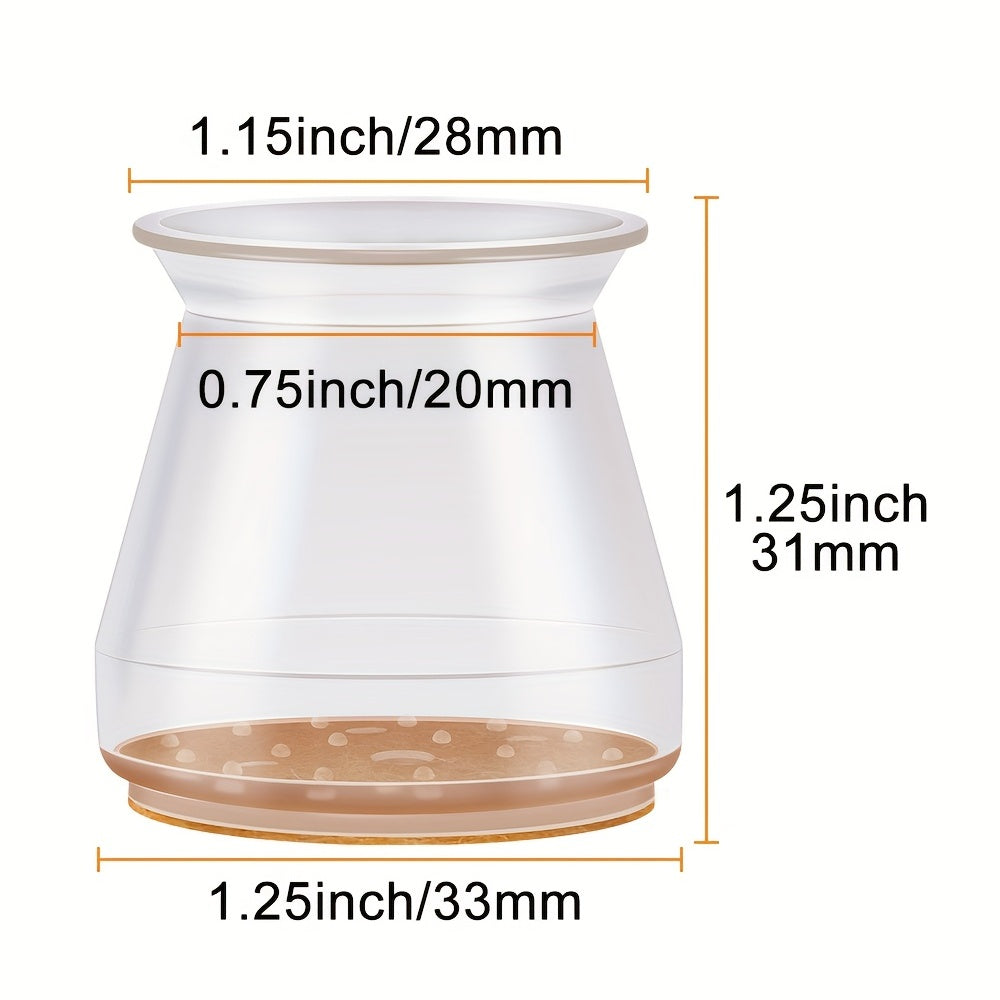 24 Transparent Silicone Chair Leg Protectors with Felt Pads for Floor Scratch Noise Reduction