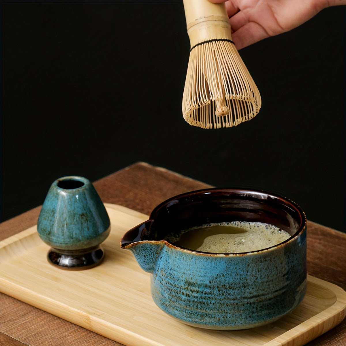 Matcha Tea Ceremony Set with Bamboo Whisk Scoop Stand for Home or Restaurant Use