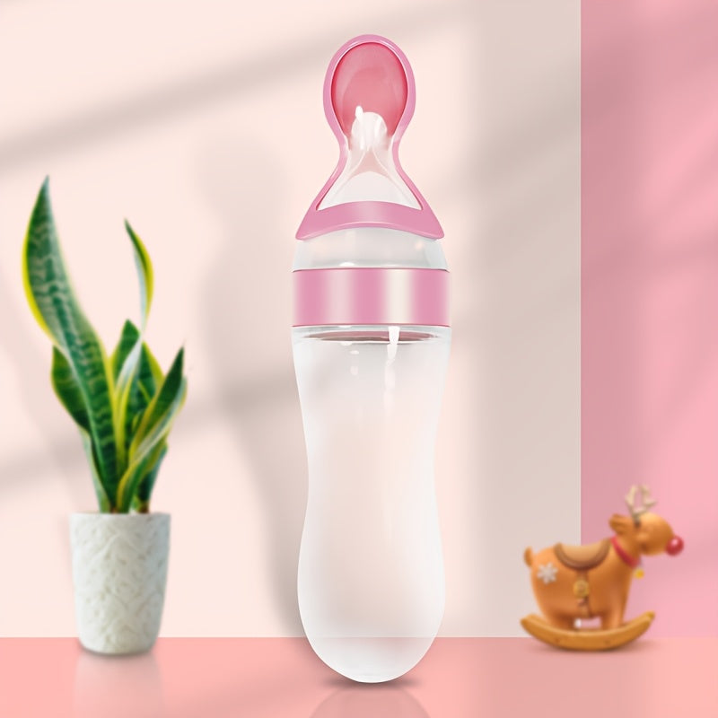 Silicone Baby Food Feeder Bottle with Squeeze Spoon for Milk Formula Food Supplement Medicine 0+ White Blue Green Pink