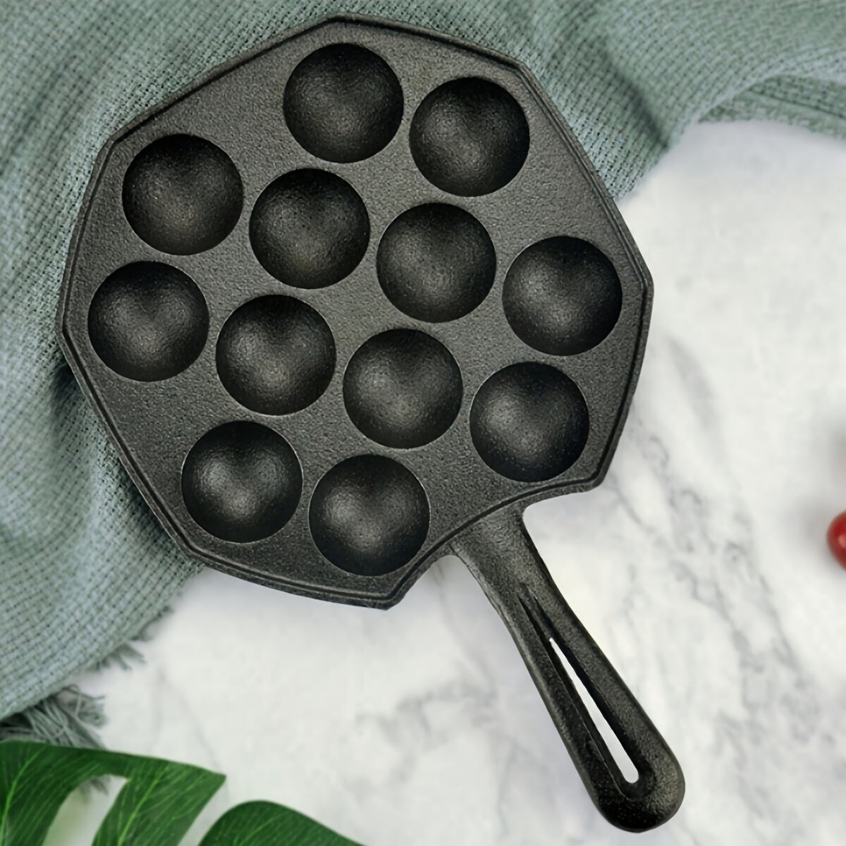 Cast Iron Octopus Ball and Poffertjes Pan Non-Stick with Handle